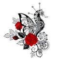Mechanical seahorse with red roses