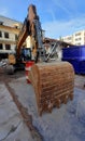 Mechanical shovel on a building demolition site Royalty Free Stock Photo