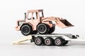 Mechanical shovel on truck`s trailer