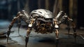 Mechanical spider robot with microscopic actuators and articulated legs. Representation of bio-inspired robotics Royalty Free Stock Photo