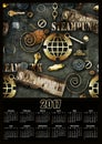 Mechanical steampunk grunge 2017 calendar design printable