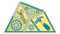 Mechanical Tools and Gears in Triangular Design, vector design Generative AI Royalty Free Stock Photo