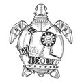 Mechanical turtle animal engraving vector