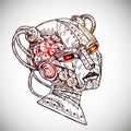 Mechanical virgo zodiac. Hand drawn illustration steampunk style.