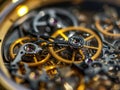 Mechanical watch inside with spring mechanism and gears rotating extreme macro. Royalty Free Stock Photo