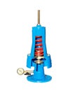 A cutaway mechanical water valve for water hammer protection at an exhibition stand on a white background