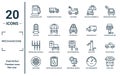 mechanicons linear icon set. includes thin line gasoline refilling station, car light, driving gear controls, cart wheel, public Royalty Free Stock Photo