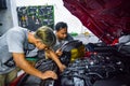 mechanics fixing Toyota GR supra B58 engine