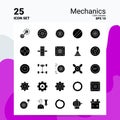 25 Mechanics Icon Set. 100% Editable EPS 10 Files. Business Logo Concept Ideas Solid Glyph icon design