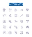 Mechanics line icons signs set. Design collection of Automotive, Physics, Engineering, Repair, Technician, Force