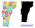 Mechanics Mosaic Map of Vermont State with Bright Gear wheels