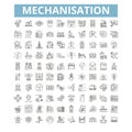 Mechanisation icons, line symbols, web signs, vector set, isolated illustration Royalty Free Stock Photo