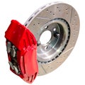 Mechanism of automobile disc brakes: assembled caliper with disk Royalty Free Stock Photo