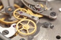 Mechanism, clockwork of a stopwatch close-up. Time, work concept