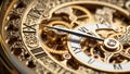 Mechanism, clockwork of a watch with jewels, close-up. Vintage luxury background. Time, work concept