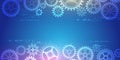 The mechanism consisting of gears on a blue background for the presentation. Cogwheel for science experiment presentation.