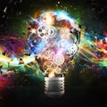 Mechanism gears lighting lightbulb. 3d rendering