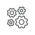 Mechanism, icon in line design. Mechanism, gear, cogwheel, engineering, machinery, automation, system on white