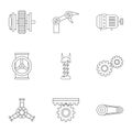 Mechanism parts icon set, outline style