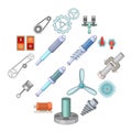 Mechanism parts icons set, cartoon style