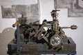 mechanism of a very old manually wound tower clock by crank in the church of Llivia or Livia