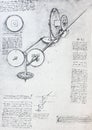 The mechanisms. Atlantic code 2 recto a. By Leonardo Da Vinci in the vintage book Leonardo da Vinci by A.L. Volynskiy, St.