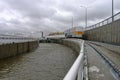 Mechanisms of a complex of protective structures during a flood. Flood protection. Kronstadt, Russia.