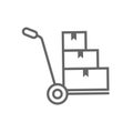 Mechanization. A hand cart with boxes. Linear vector illustration. Icon for loading, unloading and transporting goods