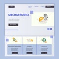 Mechatronics flat landing page website template. Engineering development, blueprint, geological. Web banner with header