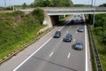 Mechelen, Antwerp Province, Belgium - The E19 highway with traffic, high angle view