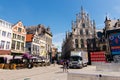 Mechelen, Belgium, August 2019. The town hall overlooks the large square, the Grote Markt. It stands out for the elegance of the