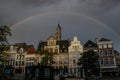 after the storm over the center of the city of Mechelen, a large, beautiful and bright rainbow appeared that surrounded medieval h