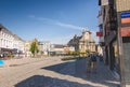 Mechelen, Flanders, Belgium. August 2019. In the background the facade of the church of Sint-Pieter-en-Pauluskerk. Beautiful