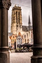MECHELEN, Malin, Antwerp, BELGIUM, March 2, 2022, Gothic architecture, Bell Tower of the Saint Rumbold's Cathedral Royalty Free Stock Photo