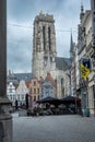 MECHELEN, Malin, Antwerp, BELGIUM, March 2, 2022, Gothic architecture, Bell Tower of the Saint Rumbold's Cathedral Royalty Free Stock Photo