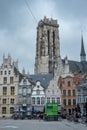 MECHELEN, Malin, Antwerp, BELGIUM, March 2, 2022, Gothic architecture, Bell Tower of the Saint Rumbold's Cathedral Royalty Free Stock Photo