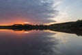 Mechelse heide a national park in Limburg in Flemish Belgium with a dramatic sky coming in during sunset