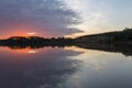 Mechelse heide a national park in Limburg in Flemish Belgium with a dramatic sky coming in during sunset