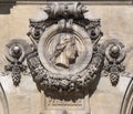 Medallion with portrait of composer Giovanni Battista Pergolesi Pergolese on facade of Opera National de Paris