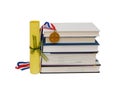 Medal, diploma and books
