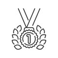 Medal gold first place color line icon. Laurel wreath and number one. Championship prize. Sign for web page, mobile app, button,