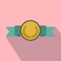 Medal with green ribbon flat icon Royalty Free Stock Photo