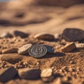 the medal is on the ground among some rocks and gravel Royalty Free Stock Photo
