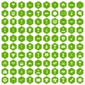 100 medal icons hexagon green Royalty Free Stock Photo