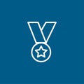 Medal Line Icon On Blue Background. Blue Flat Style Vector Illustration Royalty Free Stock Photo