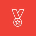 Medal Line Icon On Red Background. Red Flat Style Vector Illustration Royalty Free Stock Photo