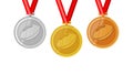 American football gridiron complete shinny medals set gold siver and bronze in flat style Royalty Free Stock Photo
