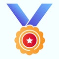 Medal with ribbon flat icon. Award vector illustration isolated on white. Medallion with star gradient style design