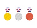 Medal set of gold, silver and bronze. Medal in flat design isolated on white background. Vector Royalty Free Stock Photo