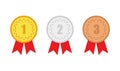Medal set gold, silver, and bronze in flat Royalty Free Stock Photo